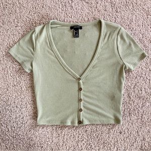 Forever 21 Green Crop Top T-Shirt Button Down - Size Small